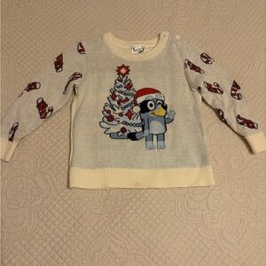 Festive Kids Sweater with Bluey Cartoon and Tree Design